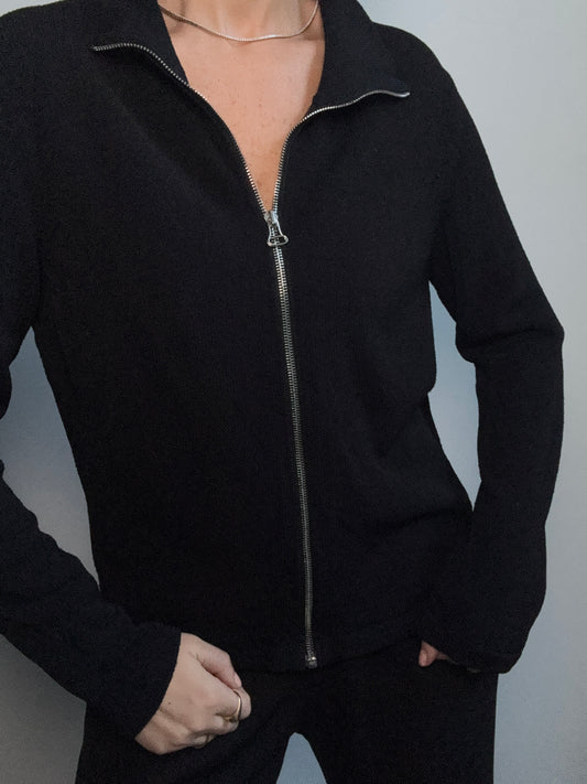 Vintage Black Knit Zip Up Size Medium