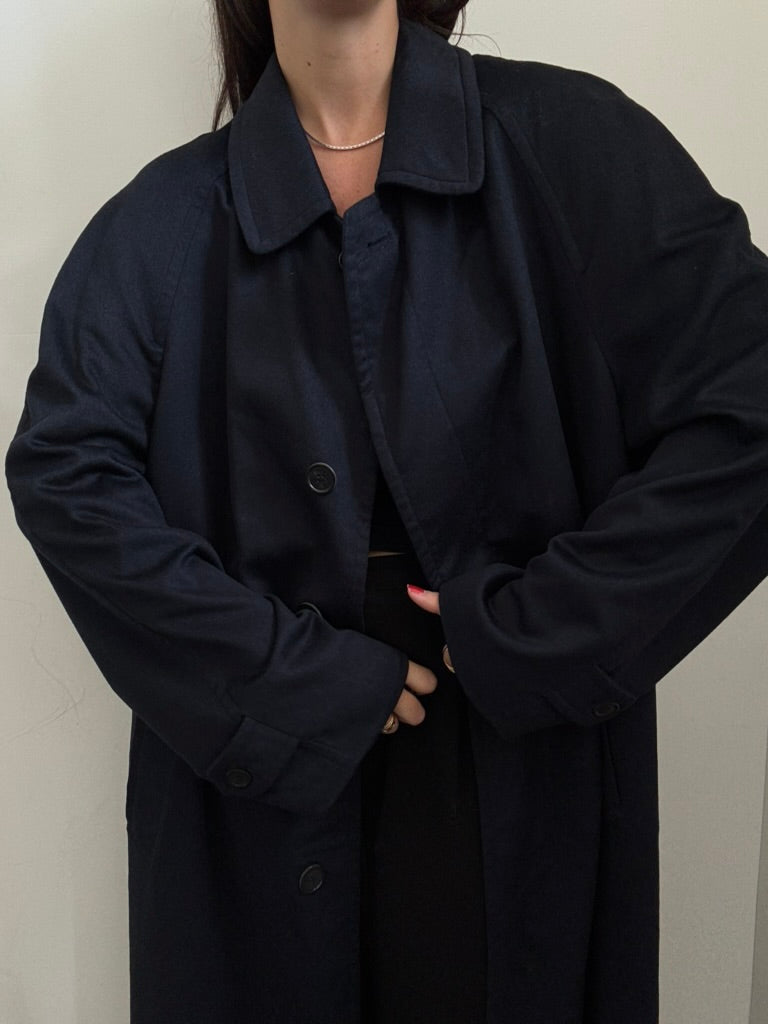 Vintage Armani Navy Cashmere Trench Coat Size XL