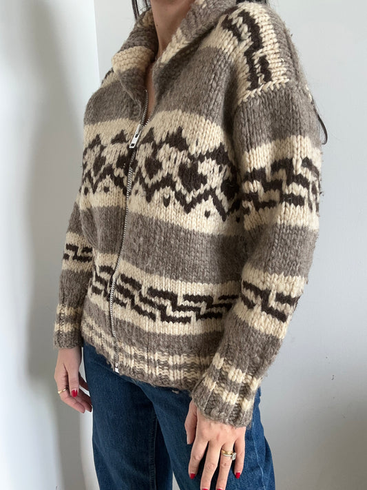 Vintage Zip-Up Patterned Ski Sweater Size Small