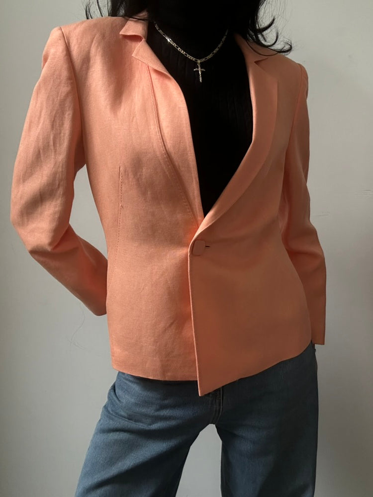 Vintage Pastel Linen Fitted Blazer Size Large