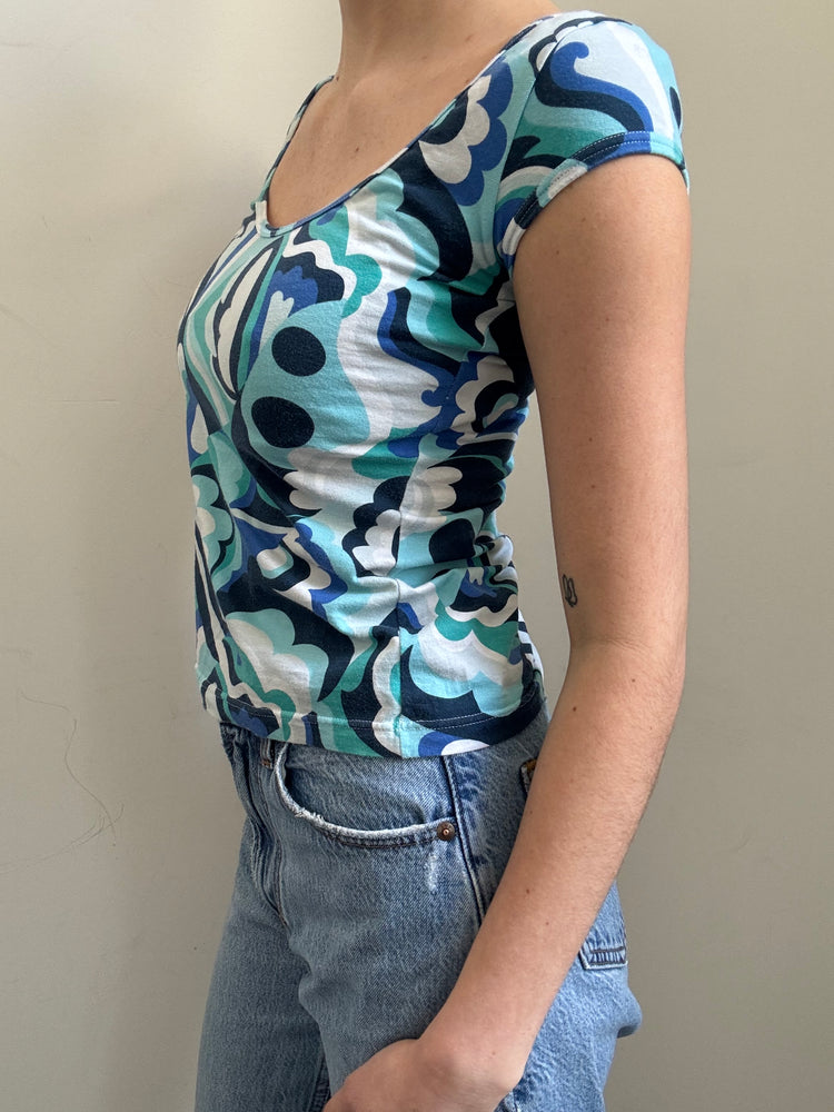 Vintage Dolce & Gabbana Beachwear Blue Patterned Top Size Small