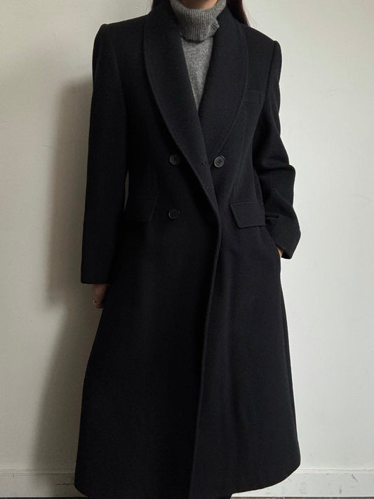 Vintage Black Pure Wool Fitted Coat Size Medium