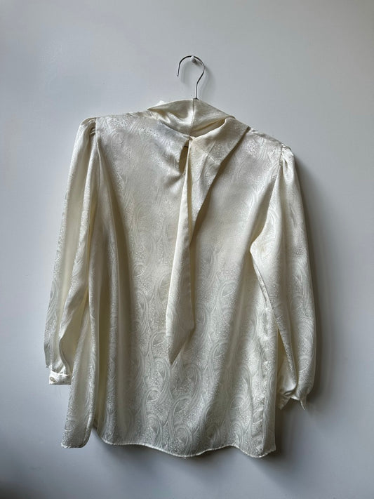 Vintage Ivory Paisley Jacquard Patterned Blouse Size Medium