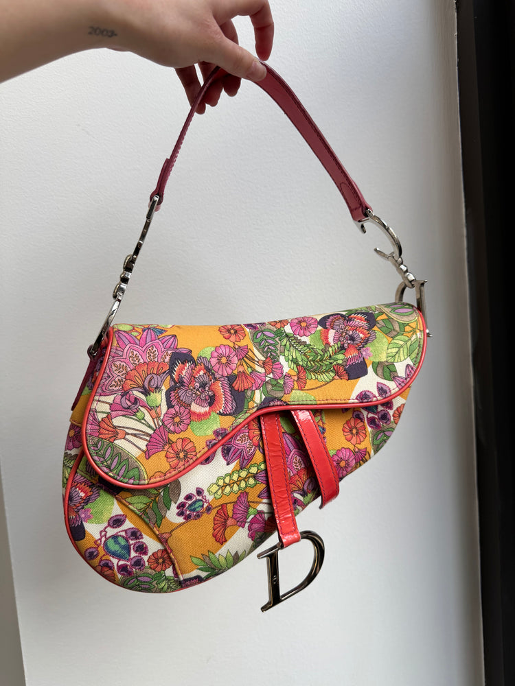Vintage Dior 2004 Multicolor Floral Glamour Saddle Bag