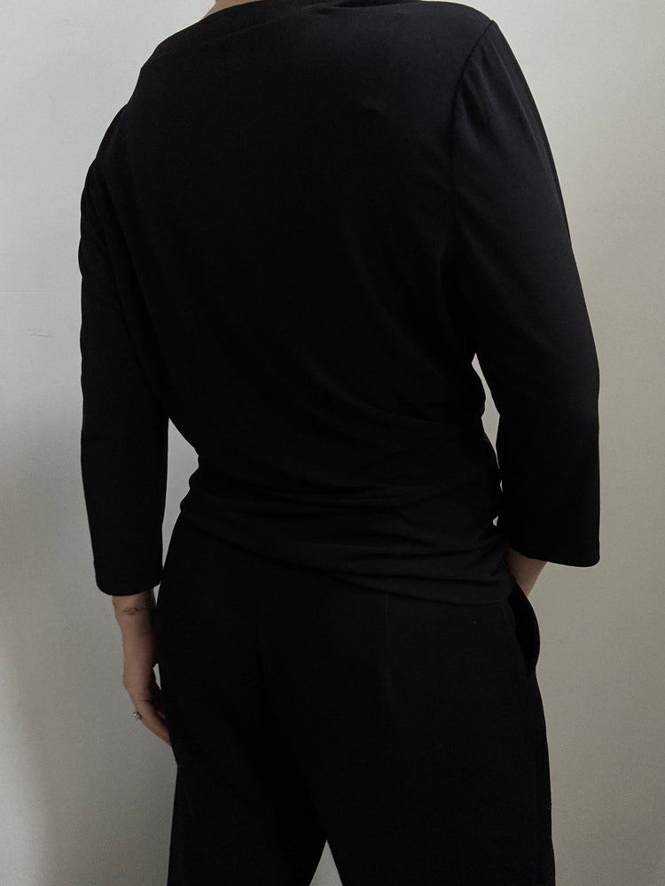 Vintage Black Wrap Style Blouse Size Medium