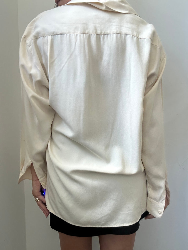 Vintage Pure Silk Ivory Blouse Size Large