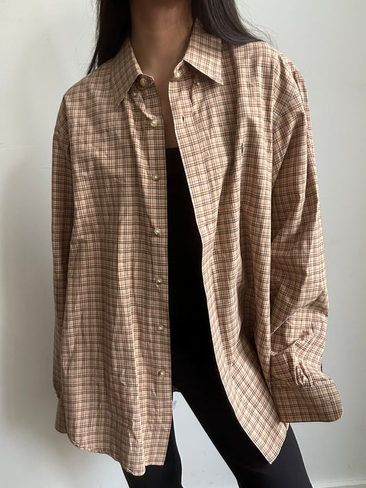 Vintage Ralph Lauren Tan Plaid Button Up Size Extra Large