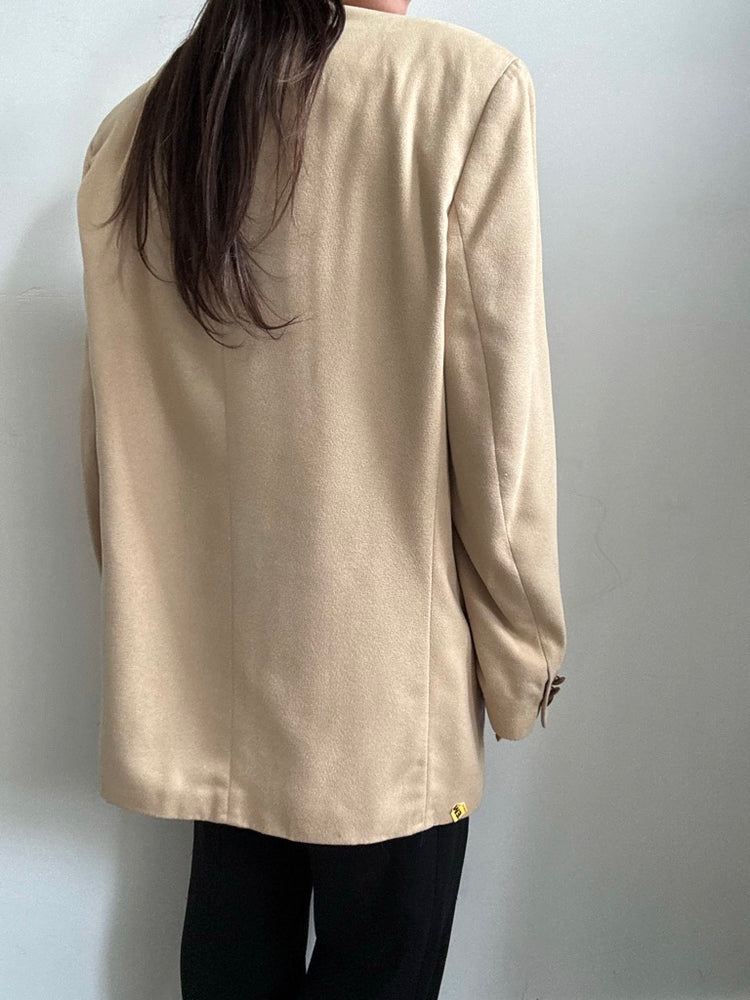 Vintage Lord + Taylor Beige Faux Suede Blazer Size Large