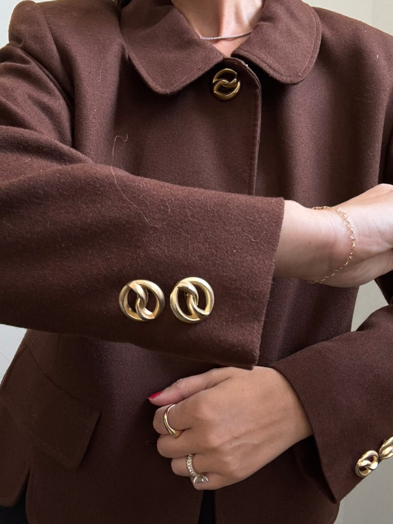 Vintage Brown Wool Blazer With Gold Details Size Medium