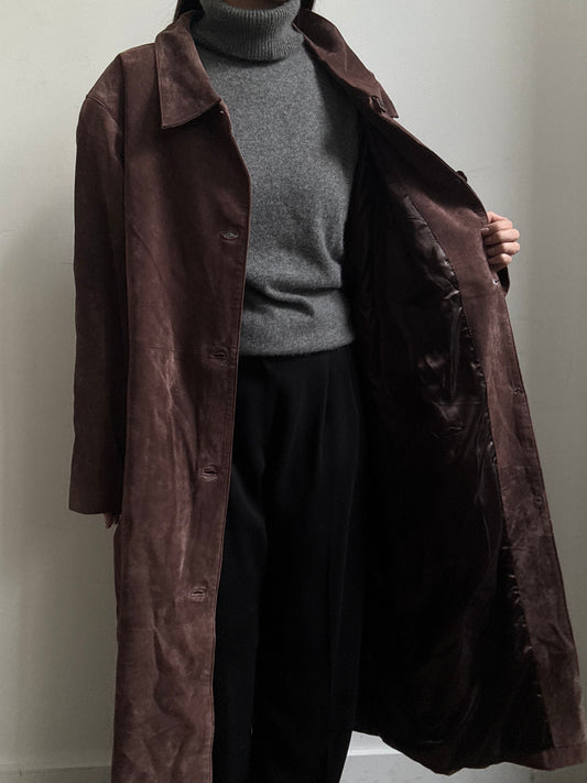Vintage Brown Suede Trench Coat Size XL