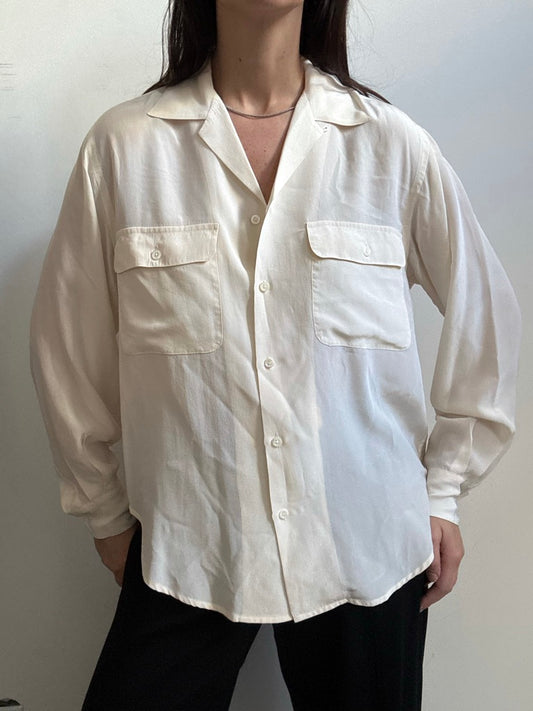 Vintage Ralph Lauren Cream Silk Blouse Size Large