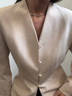 Vintage Tan Silk Collarless Blazer Size Large