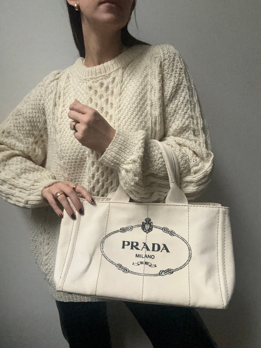 Vintage 2005 Prada Canape Canvas Cream Tote