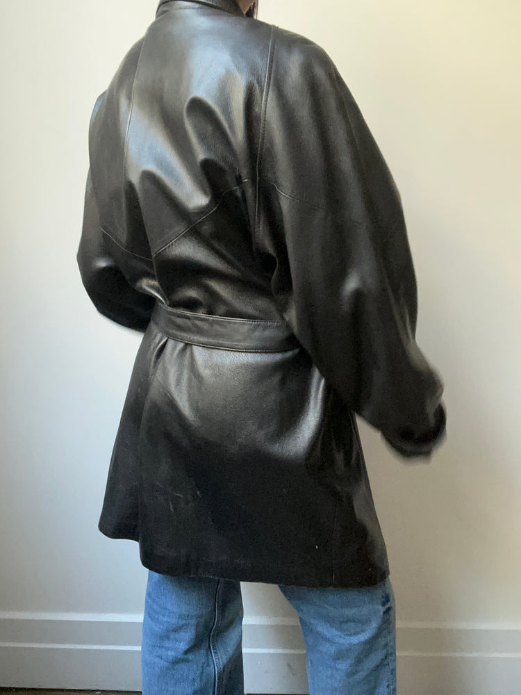 Vintage Black Leather Trench Size XL