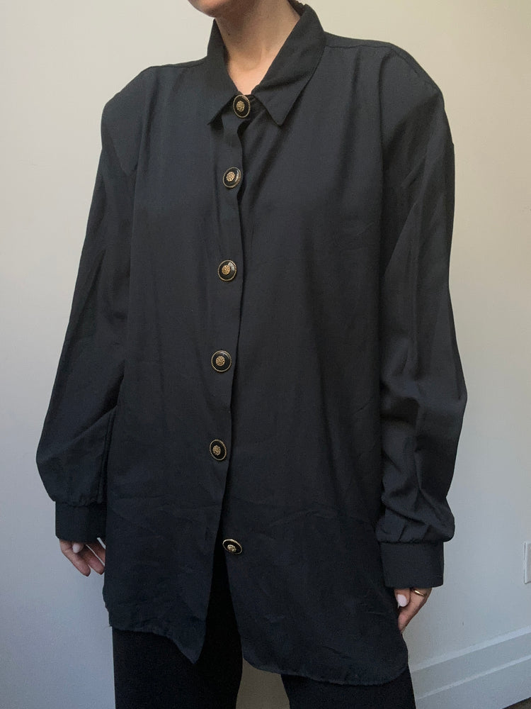 Vintage Black Button-Up Blouse Size X-Large