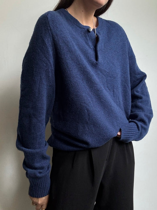 Vintage Deep Blue Quarter Buttoned Pullover Size Large