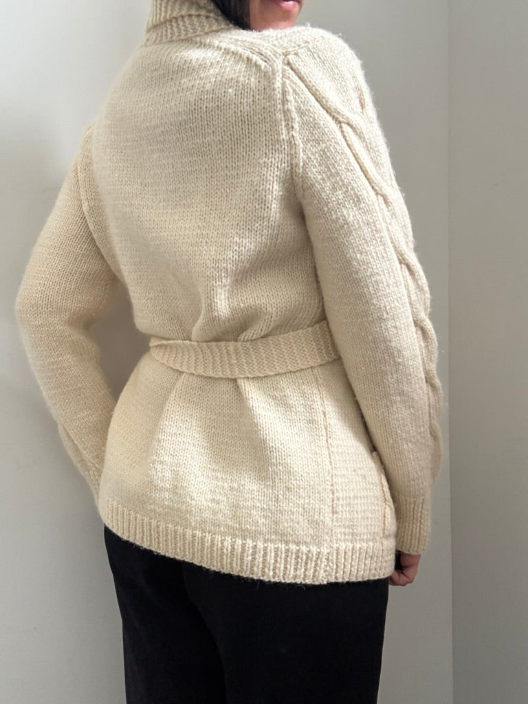 Vintage Ivory Belted Cardigan Sweater Size Large