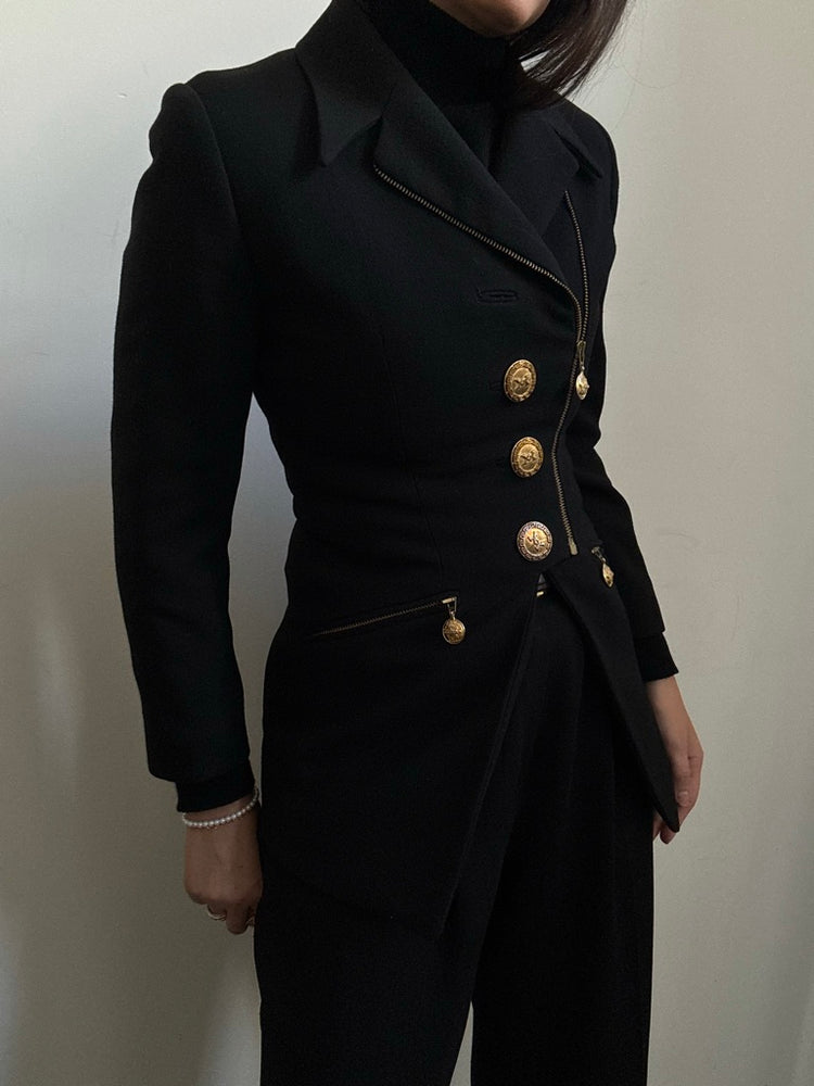 Vintage Verigo Paris Wool Black Zipped Jacket Size Small