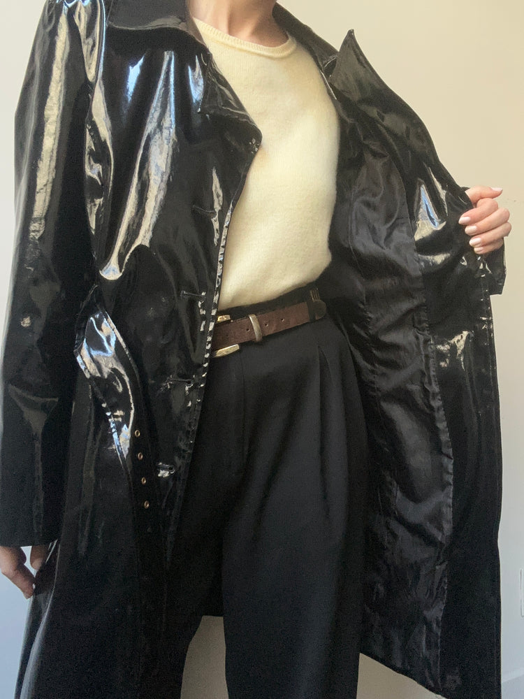 Vintage Patent Faux Leather Trench Coat Size S-M