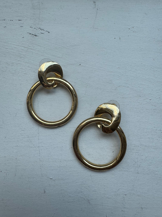 Vintage Gold-Toned Drop Hoop Earrings With Top Loop
