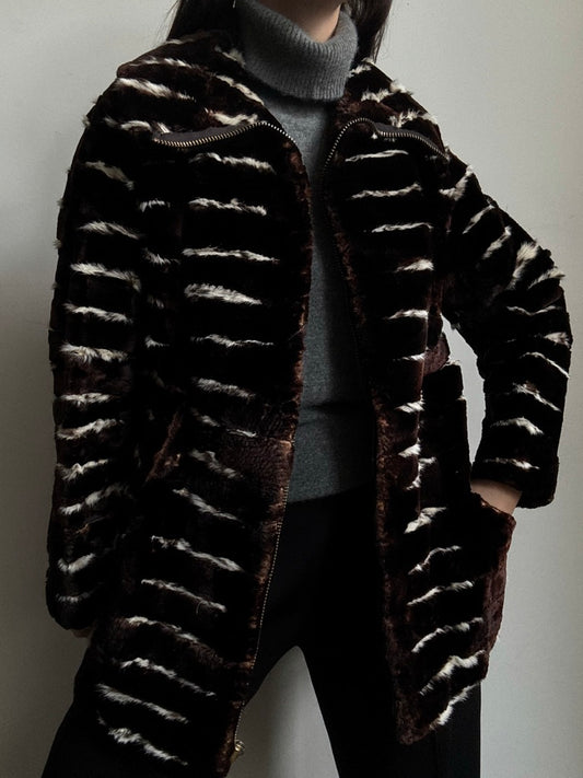 Vintage Brown + White Rabbit Fur Jacket Size Medium