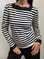 Vintage Black & White Striped Blouse Size M