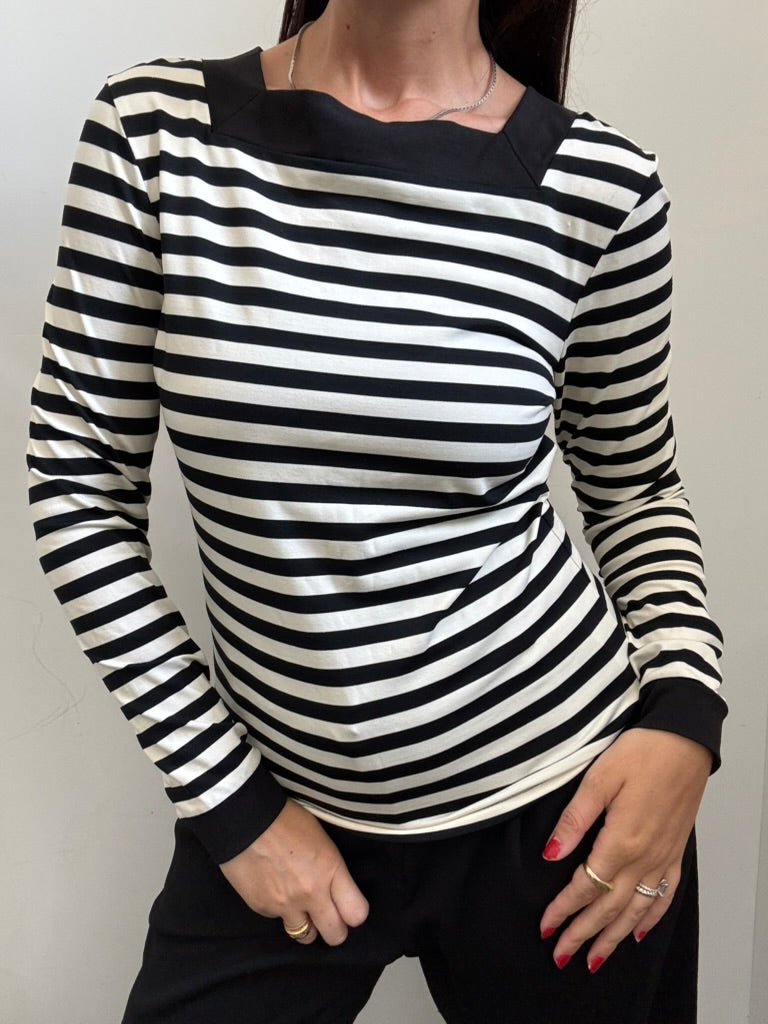 Vintage Black & White Striped Blouse Size M