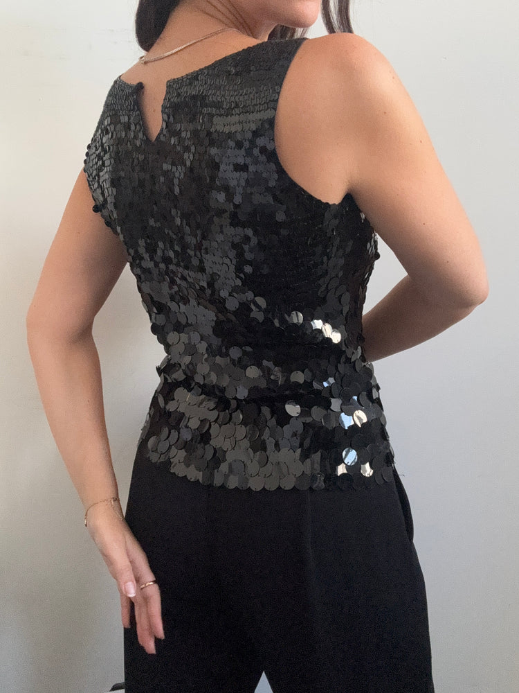 Vintage Black Sequin Tank Top Size Small