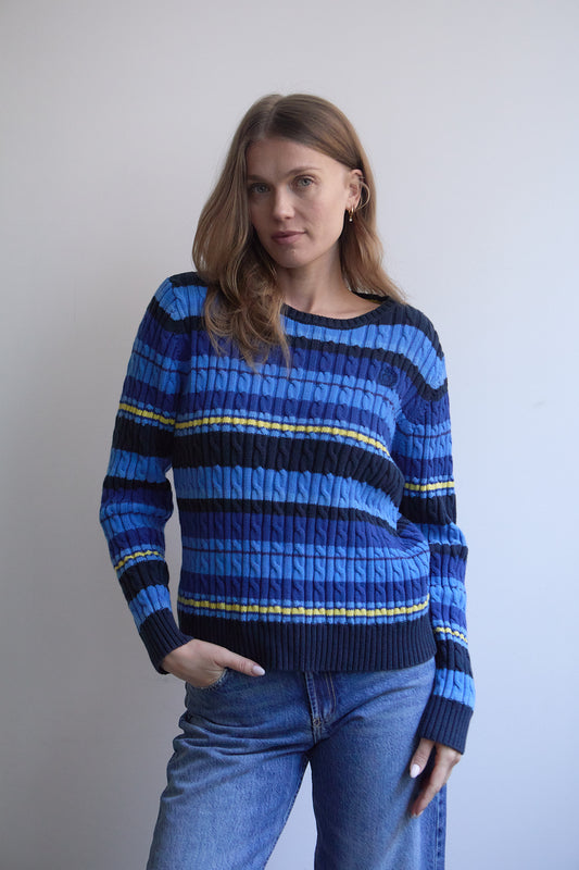 Vintage Liz Claiborne Blue Striped Sweater Size M