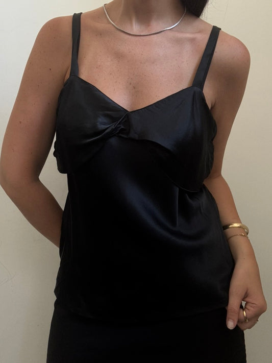 Vintage Black Silk Tank Top Size Large