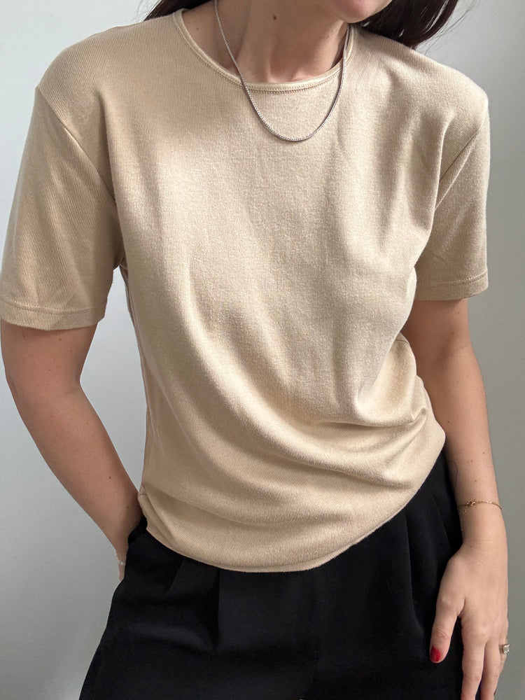 Vintage Beige Ribbed Tee Size Medium