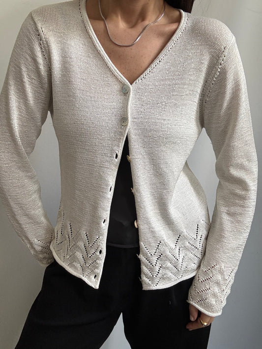 Vintage Oscar De La Renta Ivory Knit Cardigan Size Medium