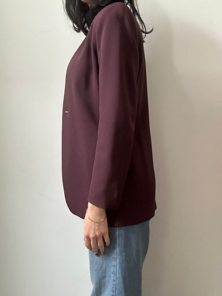 Vintage Burgundy Fitted Collarless Blazer Size Small