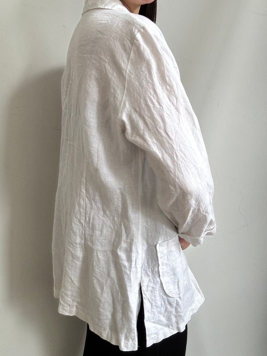 Vintage White Linen 3/4 Sleeve Button Up Size Large