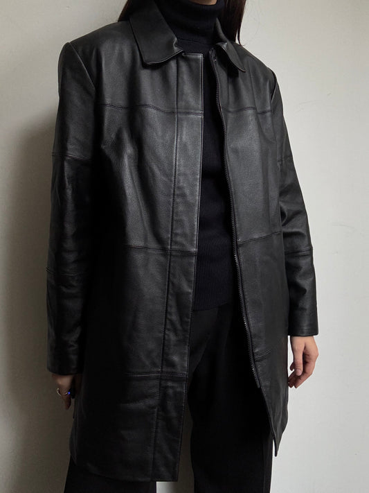 Vintage Matte Black Zipped Leather Jacket Size Medium