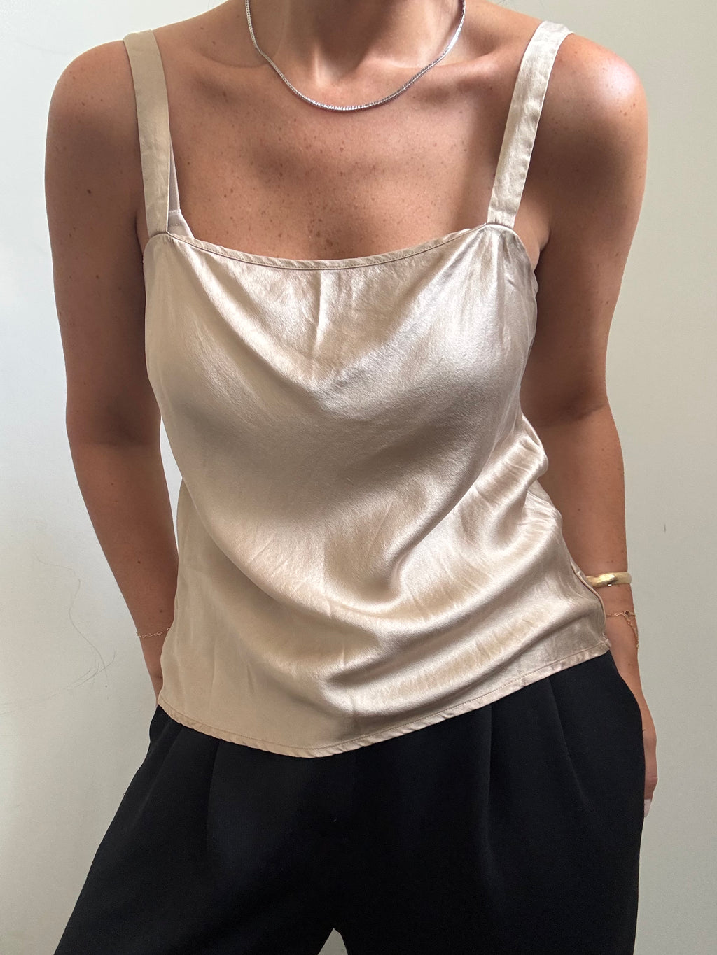 Vintage Champagne Silk Tank Top Size Small
