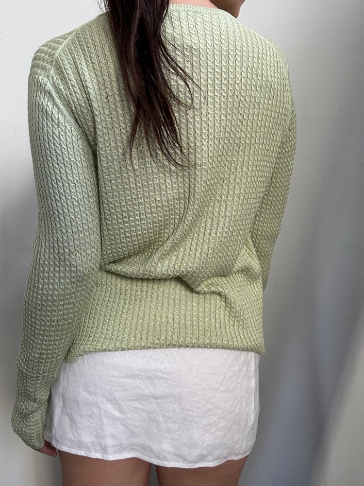 Vintage 100% Silk Light Green Neiman Marcus Cardigan Size L