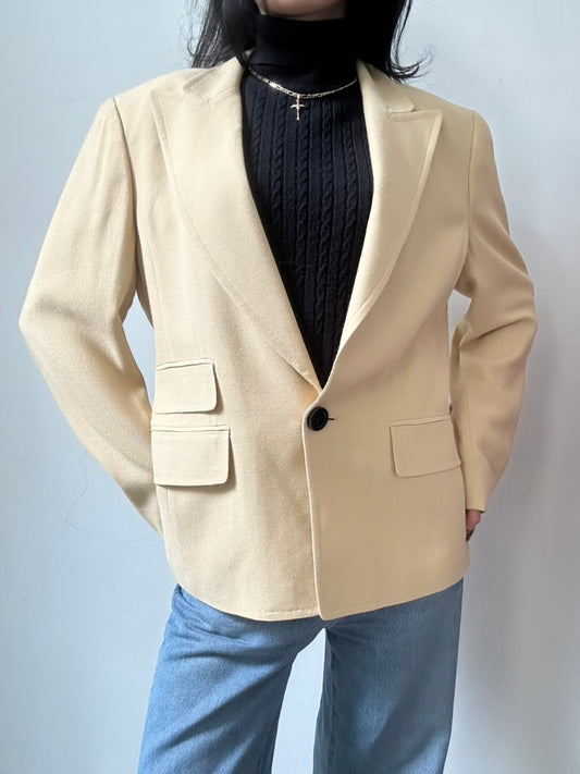 Vintage Tan Single Button Fitted Blazer Size Large