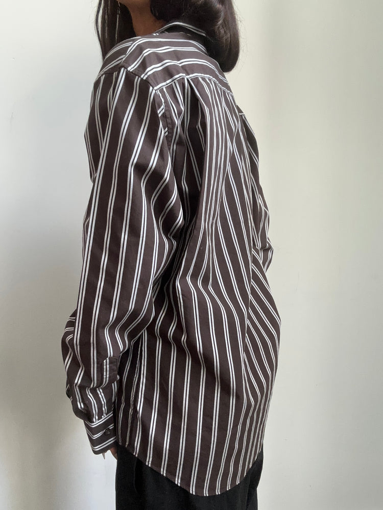 Vintage Brown + White Pinstriped Button-Up Size Small