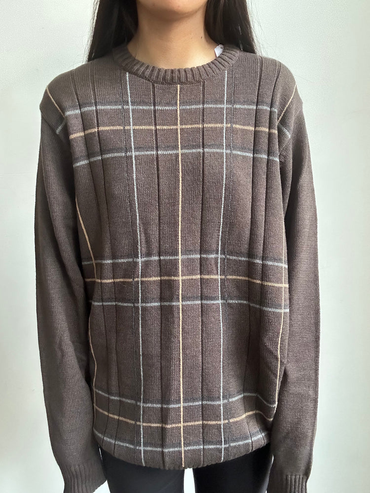 Vintage Oscar De La Renta Brown Ribbed Crew-Neck Sweater Size Large