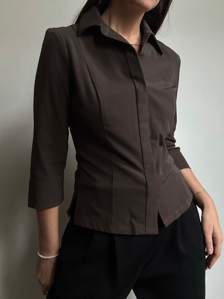 Vintage Brown Guess Collection Velcro Quarter Sleeve Top Size Medium