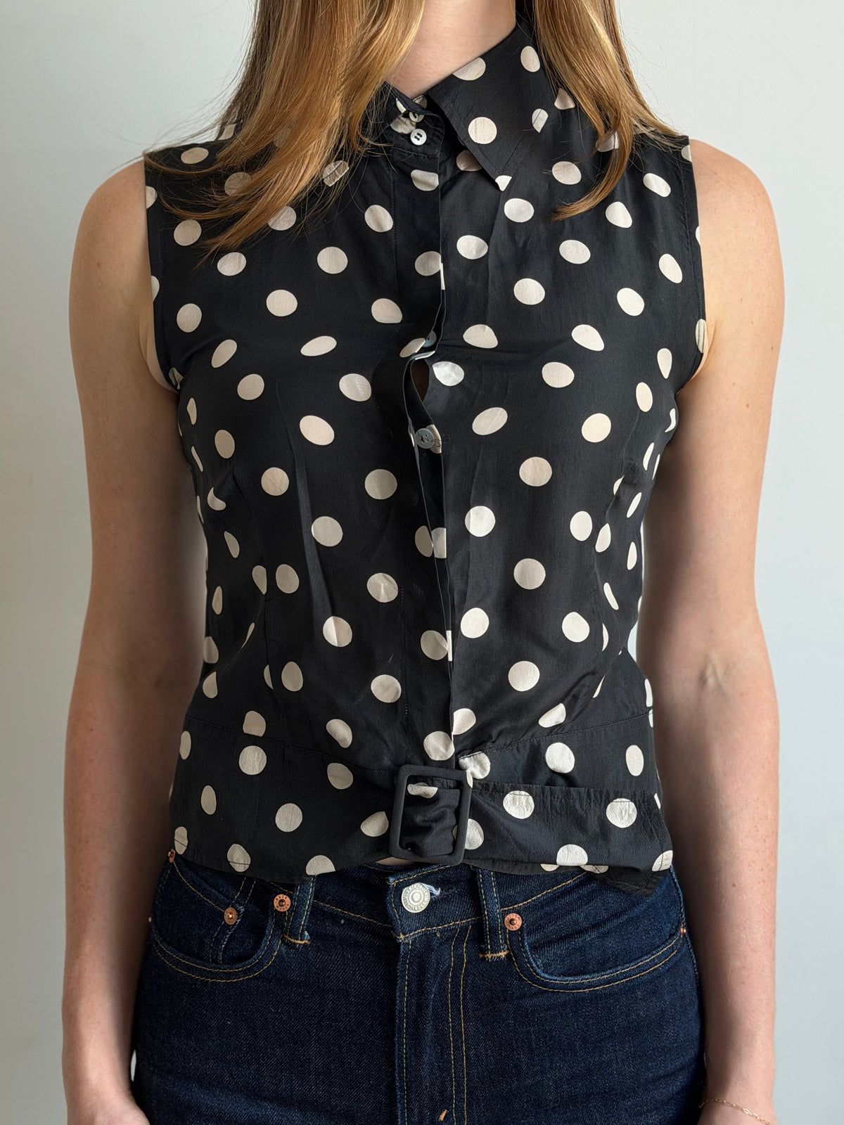 Vintage Polka Dot Silk Buttoned Top Size X-Small