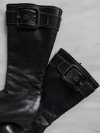 Vintage Miu Miu Knee-High Black Leather Heeled-Boot Size 6