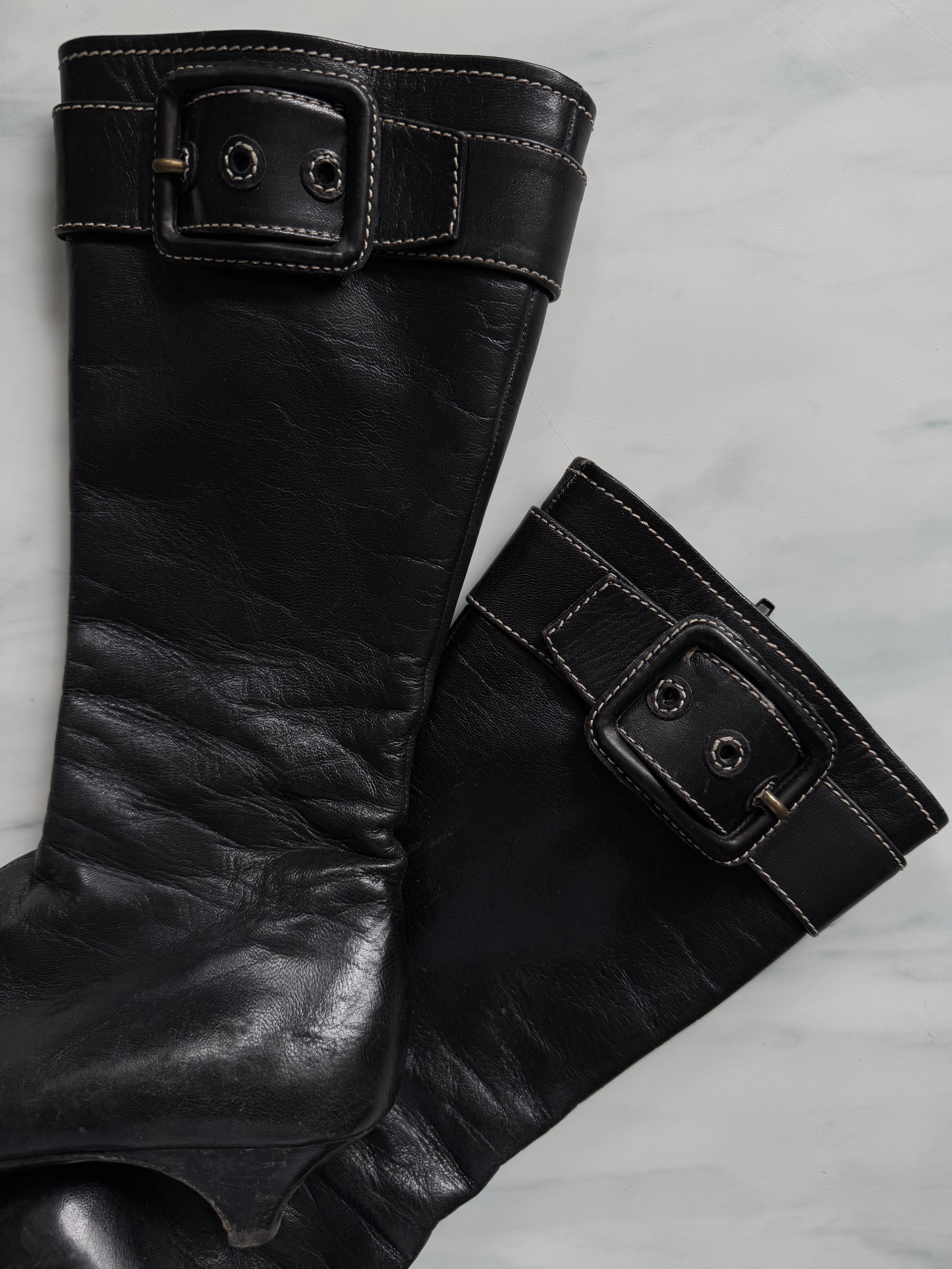 Vintage Miu Miu Knee-High Black Leather Heeled-Boot Size 6