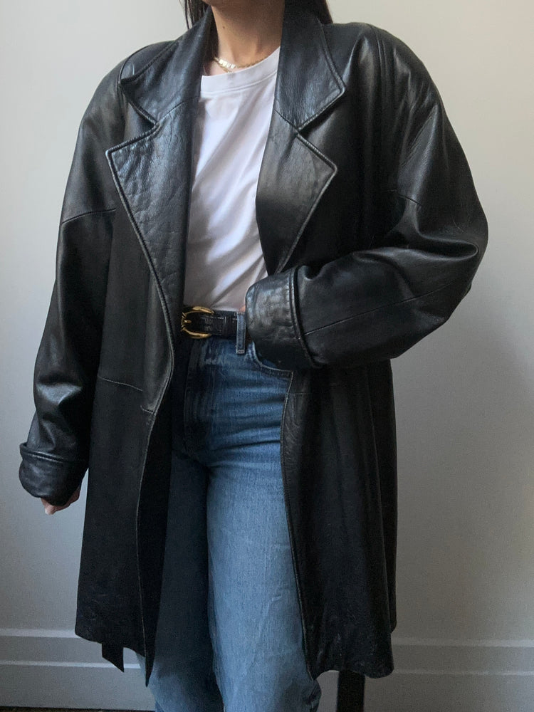 Vintage Black Leather Trench Size XL