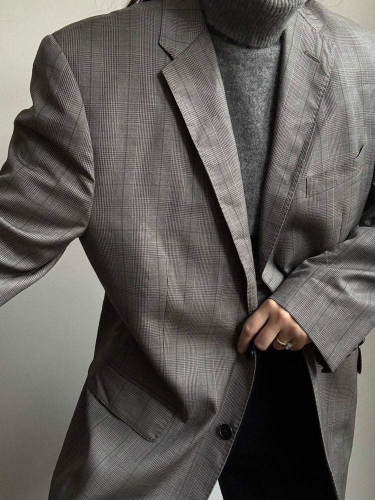 Vintage Saks Grey Plaid Blazer Size Large
