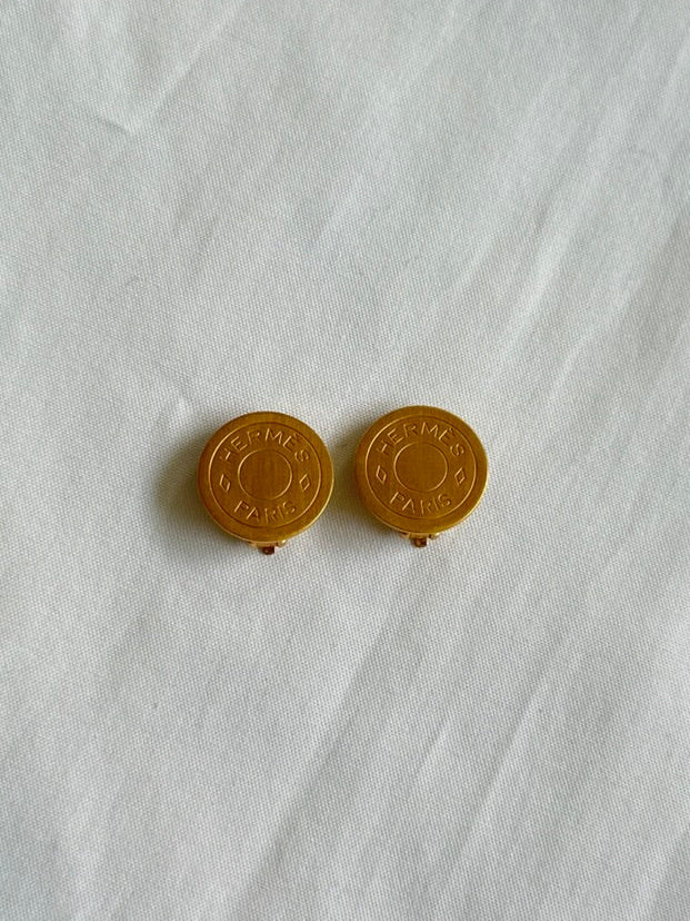 Vintage 1990s Hermes Gold Clip-On Earrings