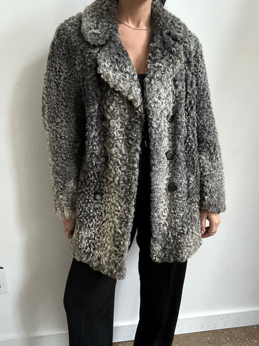 Vintage Grey Genuine Persian Lamb Fur Coat Size Medium