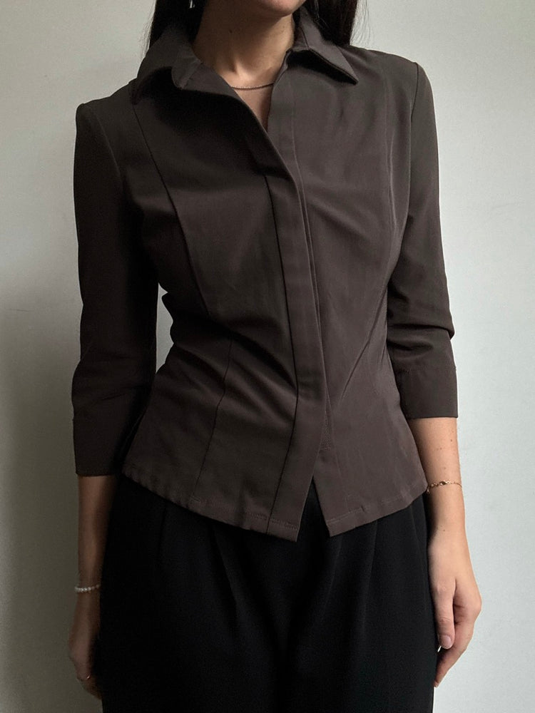 Vintage Brown Guess Collection Velcro Quarter Sleeve Top Size Medium