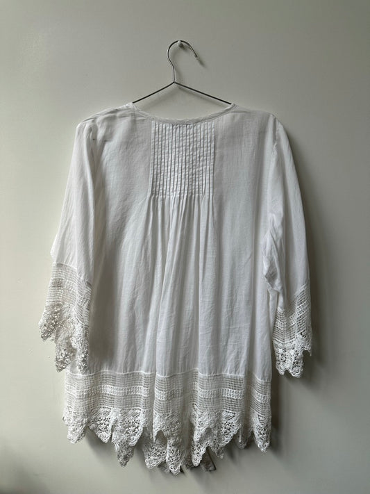 Vintage White Tunic With Crochet Details Size XL
